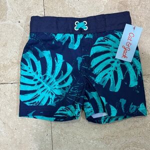 Cat & Jack Tropical Leaf Print Swim Trunks Toddler Boys 18 Months - New w/ Tags